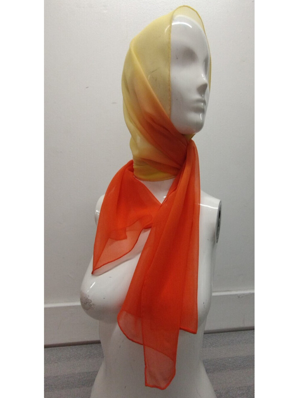 Vintage 50s 1960s Silk Chiffon Scarf Orange Yellow Hand Rolled Edges SEE IMAGES